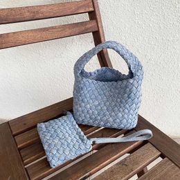 Bottegass Handbag Handmade Canvas Denim Knitted Handheld Tote Bag for Women's Fashion Vegetable Basket Mother and Child Tide Venetass