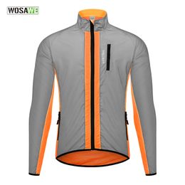 Cycling Jackets WOSAWE Ultralight Reflective Men Cycling Jacket Waterproof Riding Running Windbreaker Mix Of Fluorescent Coloured Silver Panels 230919