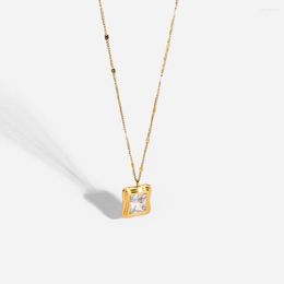 Pendant Necklaces Bling Zirconia Stone Square Necklace For Women Plated Stainless Steel Tranish Free Collars