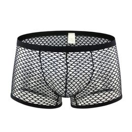 Underpants Mens Fishnet See Through Boxers Underwear Hollow Out Breathable Transparent Shorts Masculina Gay251H