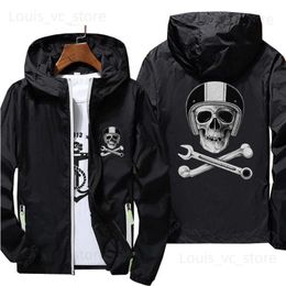 Men's Jackets Women Men Motorcycle With Skull Helmet Wrench Biker Cafe Racer Skull Casual Windbreaker Sports Pilot Skin Hooded Jacket 6XL 7XL T230919