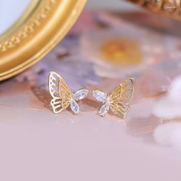 Stud Earrings Trendy 14K Real Gold Plated Zircon Butterfly For Women Girl Jewellery Zirconia S925 Silver Needle Party Gift