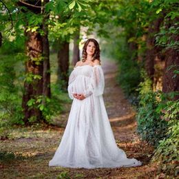 Maternity Dresses White Mesh Maternity Long Dresses For Photography See Through Large Size Lantern Sleeve Pregnancy Photo Shoot Dress