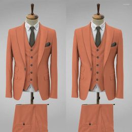 Men's Suits Orange Arrival Tailor-Made 3 Pieces One Button Blazer Vest Pants Business Work Wear Formal Causal Daily Party Tailored