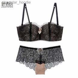 Bras Sets Europe Women Underwear 1/2 Cup Sexy Lace Bra Panty Set Sexy Linen Floral Lingerie Sets Lace Push Up Bra Set JYF Brand 211104 L230919