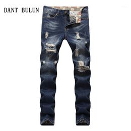 Men's Jeans Men Biker Ripped For Slim Fit Design Fashion Hip Hop Casual Navy Blue Hole Denim Pants TY0021253h