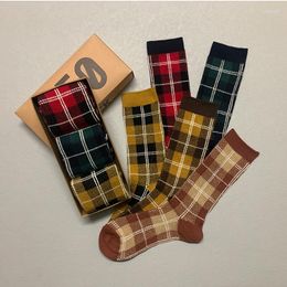 Women Socks 3 Pairs/Box Warm Knitting Plaid Stockings Cotton Harajuku Funny Winter Fashion Striped Soft Long Gifts Girls Pack