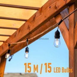 LED Strings Party 15M LED Bulbs Outdoor String Lights Waterproof IP65 Warm White Connectable Wedding Festoon Christmas Lights Party Garden Lights HKD230919