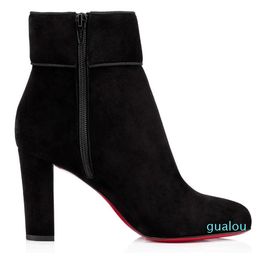 Woman Short Ankle Boot 85mm Square Heels Lady Winter Fashion Boots7422241