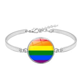 Charm Bracelets Gay Lesbian Pride Rainbow Sign Bangle For Wome Mens Round Glass Bracelet Fashion Friendship Lgbt Jewellery In Bk Drop De Dhfk4