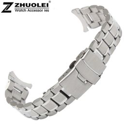 Watch Bands Curved end Stainless Steel watchband For all brand wristband 18mm 20mm 22mm 24mm waterproof men's black silver straps 230918