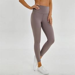 Lycra fabric Solid Colour Women yoga pants High Waist Sports Gym Wear Leggings Elastic Fitness Lady Outdoor Sports Trousers lu legg286a