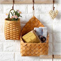 Storage Baskets Wood Basket Woven Hanging Kitchen Garden Wall Flower Fruit Vegetable Sundries Organiser Decor Drop Delivery Home House Dhxi3