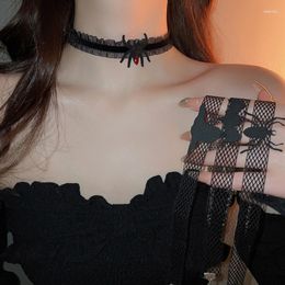 Link Bracelets Gothic Black Lace Choker Necklace Women Halloween Cosplay Mesh Y08E