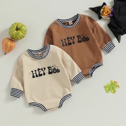 Rompers Baby Girls Boys Sweatshirts Halloween Clothes Stripe Pumpkin Letter Print Long Sleeve Toddler Jumpsuit 230919