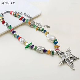 Pendant Necklaces Multi Colors Large Metal Star Necklace For Women Fashion Jewelry Irregular Glass Acrylic Beads Party Holiday Accessories