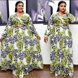Plus size Dresses African For Women Dashiki 2023 Spirng Slim Retro Elegant Long Sleeve Party Pleated Maxi Africa Clothing No Belt 230919