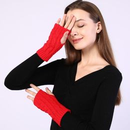 Fingerless Mittens Winter Braid Short Gloves Women's Knitted Warm Half Finger Arm Cover