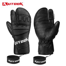 Ski Gloves KUTOOK Goat Skin Winter Thermal Skiing Snow Leather Snowmobile Mitten Snowboard Waterproof Anti Wear 230918