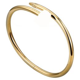 18k Gold Plated Stainless Steel Nail Bracelet Designer Diamond Bangle for Men and Women in Silver Rose Tones
