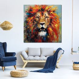 Abstract Animal Lion Portrait Oil Knife Painting Print on Canvas Poster for Modernn Style House Wall Decor