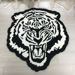 Carpets Tufted Plush Tiger Head Rugs Art Flocking Carpet Non-slip Absorbent Bath Toilet Door Mat Home Living Room Decor Rug 100x90cm