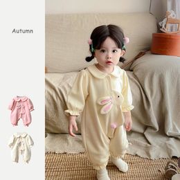 Rompers Spring Autumn Soft Cotton Cute Rabbit Design Long Sleeve Jumpsuit Infant Baby Girls Clothing 230919