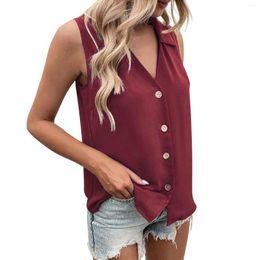 Women's Tanks Womens Fashion Casual Summer Solid Colour V Neck Loose Chiffon Shirt Sleeveless Button Vest Cropped Y2k Tops Cute