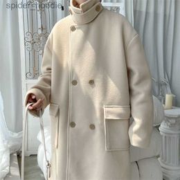 Men's Wool Blends Winter Double Breasted Woollen Coat Men Warm Fashion Casual Long Korean Loose Oversized Trench s Overcoat L230919