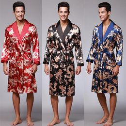 Men's Sleepwear Men Satin Silk Robe Casual Kimono Bathrobe Gown Long Sleeve Nightgown Lounge Wear Nightwear Soft Homewear Paj316t