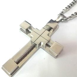 Gift for Men's Highly Polished Stainless Steel Wire Cross Pendant and 5MM Curb Cuban Link Chain Necklace 18-32 inch Large190o