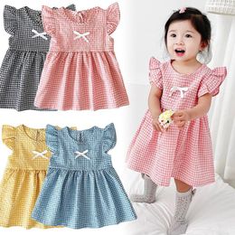 Girl Dresses Summer Baby Girls Dress Solid Colour Plaid Sleeveless Lattice Cotton Born Children's Clothing For Kids