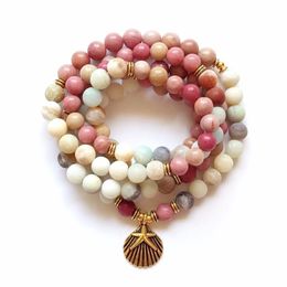 108 Mala Rhodonite Balances Rhodonite Bracelet New Design Women's Yoga Bracelet Healing Spiritual Gift ite Bracelets Y200730288f