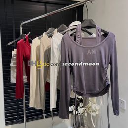 Rhinestone Letter Knits Top Women Sexy Halter Knitwear Long Sleeve Knitted T Shirt Crew Neck Pullovers