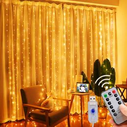 Other Event Party Supplies LED Curtain Garland String Lights Remote Control Warm Light Festival Decoration Holiday Wedding Fairy for Bedroom Home 230919