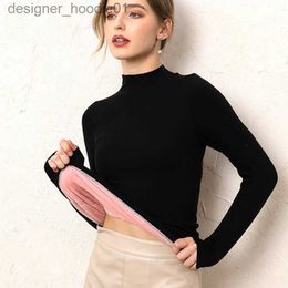 Women's Thermal Underwear Thermal Underwear Tops Fashion Ladies Plus Velvet Thick Autumn Clothes High-necked Tops Winter Bottoming Shirts L230919