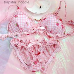 Bras Sets Bras Sets Lolita Women's Cute Strawberry Print Bra Panties Lingerie Set Japanese Girl Bras Briefs Underwear Set Women Bra and Panty Set 230426 L230919