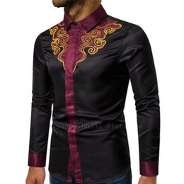 Ethnic Clothing 2021 Man African Fashion Dashiki Shirt Traditional Style Long Sleeve Printed Africa Rich Bazin T-shirt Tops Male D205l