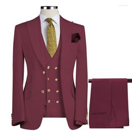 Men's Suits For Men Vest Jacket Pants Burgundy Single Breasted Shawl Lapel White Wedding Casual Business Slim Fit Elegant Outfit 2023