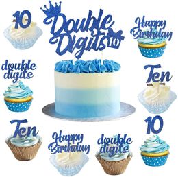 Other Event Party Supplies Cheereveal Blue 10th Birthday Cake Decorations Double Digits Cupcake Topper for Boys Tenth 230919