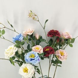 Decorative Flowers 3 Heads Artificial Silk Rose Bride Bouquet Flores Hydrangeas Wedding Fake Plant Home Decoration