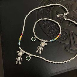 925 Stamp Necklace Bracelet Jewellery Trend Simple String of Beads Design Bear Zircon Pendant Party Jewellery GC1135253e