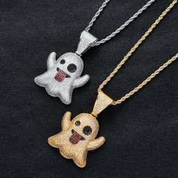 Ghost tongue out funny expression pendant Street trendsetter full of zircon necklace hip hop Jewellery