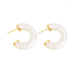 Stud Earrings White Shell Unique Design High-End Elegant Earring Special Sense Niche Round Ring Women's Sterling