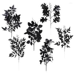 Decorative Flowers Simulated Black Rose Leaf Single Branch Halloween Atmosphere Layout Silk Cloth Decoration