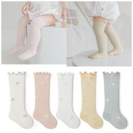 Детские носки, 4 пары, мягкие, милые, до колена для маленьких мальчиков и девочек, хлопковый сетчатый дышащий длинный костюм для новорожденных, 03 года, 230919