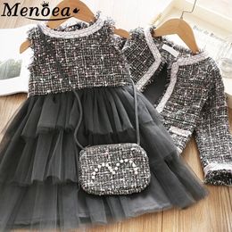 Clothing Sets Menoea Girls Princess Clothes Suits Winter Style Kids Girls Party Elegant Toddler Outfit Children Woollen Clothing Sets 2-7Ys 230918