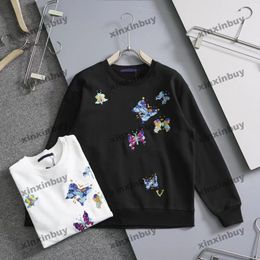 xinxinbuy Men designer Hoodie Sweatshirt 24ss Butterfly flower letter embroidery long sleeve women Black M-3XL