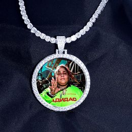 Round Po Custom Made Po Medallions Pendant Picture Necklace Tennis Chain Gold Silver Colour Cubic Zircon Hip Hop Jewelry299f