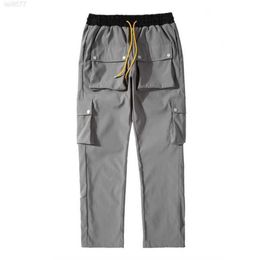 High Street Fashion Brand Ro Style Multi Pocket Functional Work Wear Trouser Hem Buckle Casual Pantsnk5r